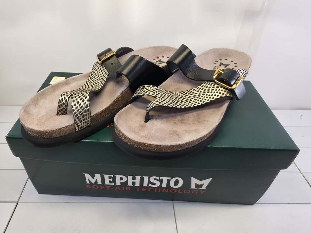 Mephisto Helen Mix Sandals Gold Black Snake Print 38 US 8